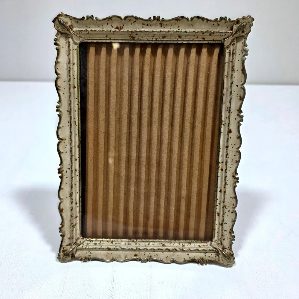 Cottagecore Frame Shabby Chic 5x7 Cream Gold Ornate Vintage Scalloped Distressed